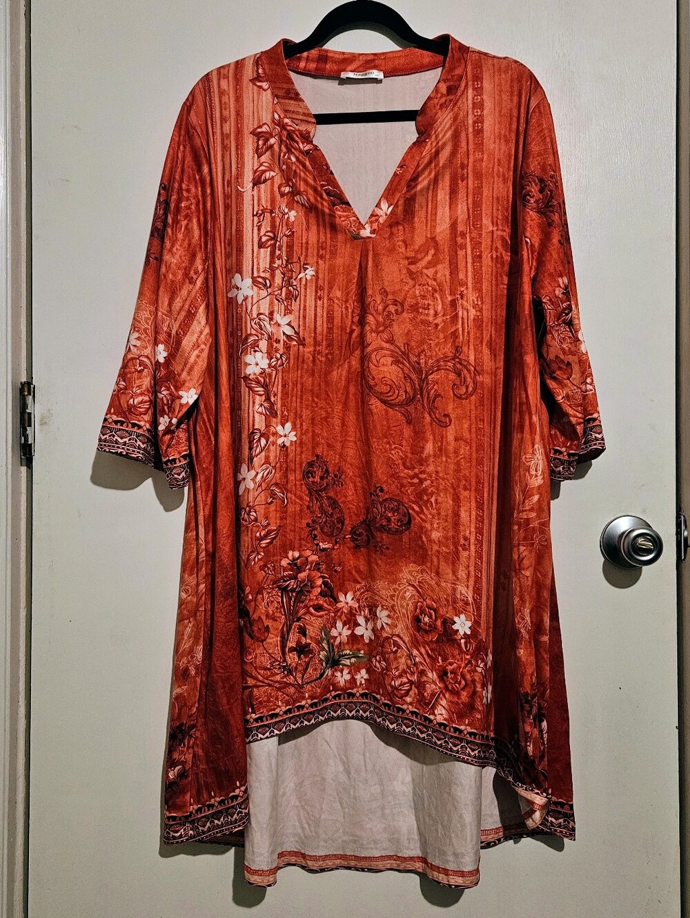 Naggoo 3XL Orange Floral Hi-Low Maxi Dress Long Sleeve Bohemian Plus
